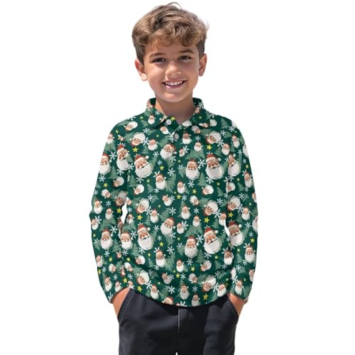 Boys Christmas Golf Shirts 3-16Y Kids Long Sleeve Button Collared Tennis Tops Fall Holiday Party Activewear - Main Image