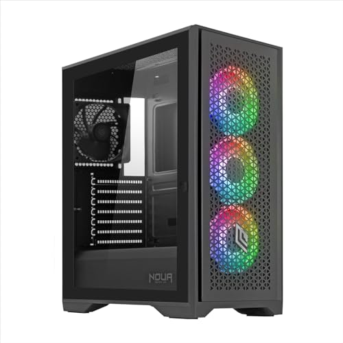 Noua Utopia F502 Nero Case Pc Gaming Argb Mid-Tower Atx, 3 Ventole Led Rgb Sincronizzabile 120 Mm + 1 Ventola Pwm Black, Pannello Frontale Mesh E Pann