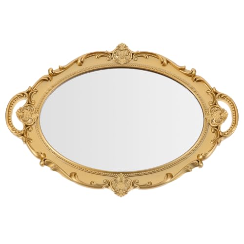 GRIRIW Espejo de Pared Ovalado Vintage Decorativo para Maquillaje Espejo con Diseño Elegante y Detalles Chic para Dormitorio Baño y Vestidor