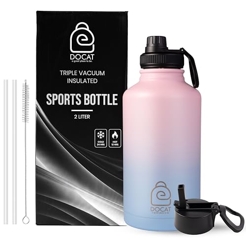 Image of DOCAT Water Bottle 2 Litre, Stainless Steel Sipper Water Bottle, Leak Proof Lid, Rust Proof, 24 Hours Hot and Cold Thermosteel Vacuum Insulated Water Bottle for Travel, Home, Gym, Office