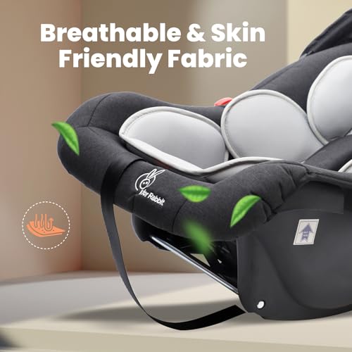Image of R for Rabbit Picaboo Grand 4 in 1 Multi Purpose Baby Carry Cot Cum Car Seat with 3 Level Recline Position and Detachable Base Carry cot for 0 to 15 Months Baby (Black Grey)