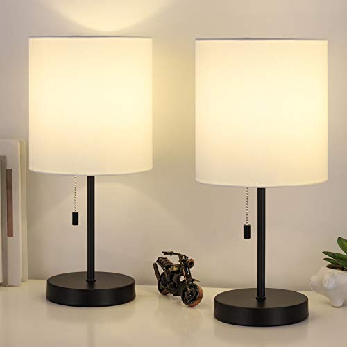 New Product HAITRAL Small Table Lamps Set-Modern Desk Lamps with Pull Chain Switch,Small Lamps for Bedroom, Bedside, Living Room, Dorm, Teenager Room-White