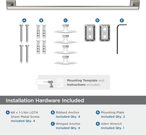 Image of Amerock Mulholland 24 inch Brushed Nickel Towel Bar | Decorative bathroom hardware in durable Zinc /Stainless Steel construction; mounting hardware included for easy installation