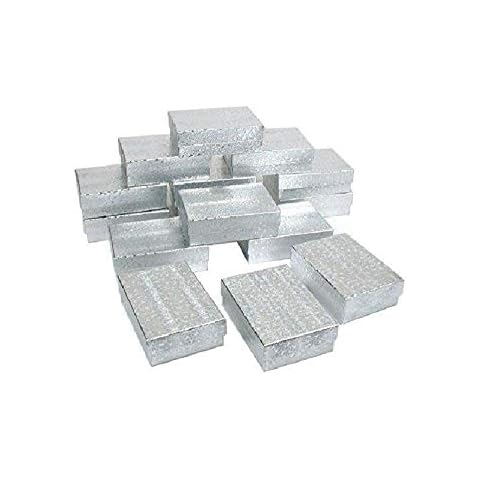 RJ Displays- 25 Pack Cotton Filled Silver Linen Jewelry Box for Pendant, Charm, Bracelet, Anklet, Ring, Earring, Necklace Jewelry and Small Gift 2 5/8" x 1 1/2" x 1" (67 x 40 x 25 mm)-Size #21 Cover