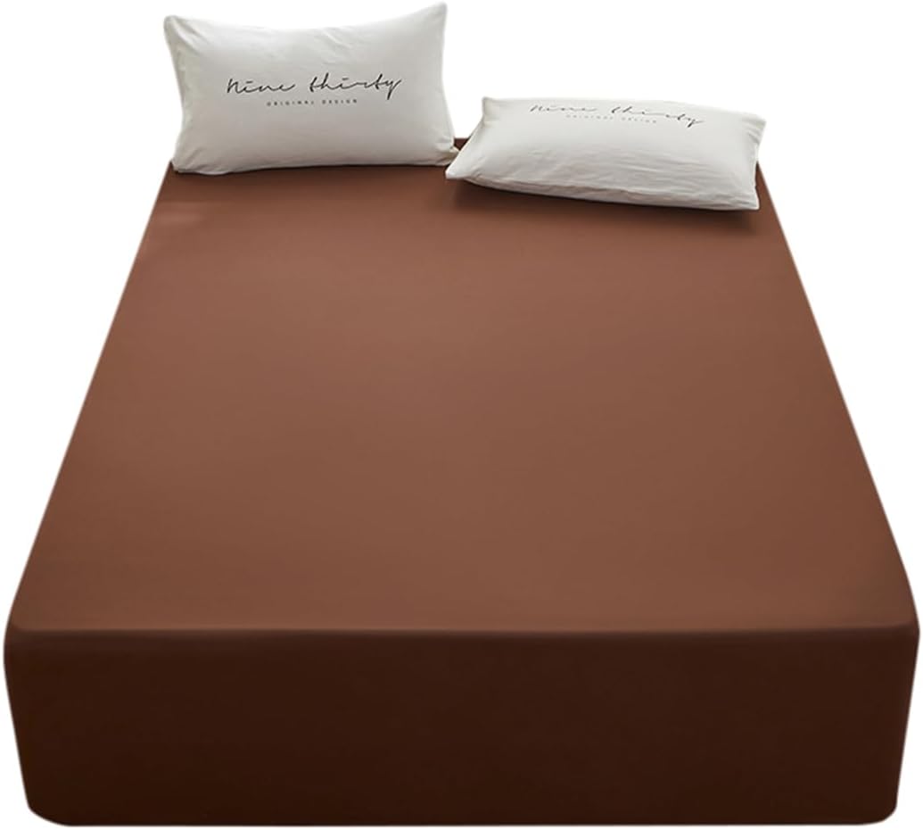 Bedding Full Size Fitted Sheet Only-Full Size Deep Pocket Bottom Fitted Sheet Fits 15inches Bed Matress Sheet Soft and Microfiber Easy Care-Brown Full Brown