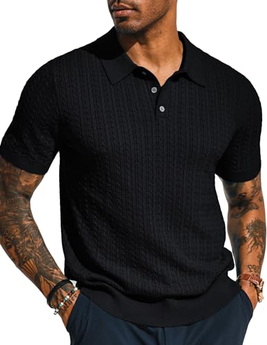 PJ PAUL JONES Mens Knit Polo Shirt Short Sleeve Hollow Out Knit Shirt Texture Knitted Polo