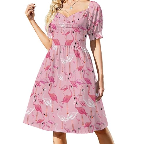 FULAOER Pink Flamingo Women's Summer Dresses Beachwear Vacation 2024 V Neck Casual Flowy Dress XS, Style-23-3 at Amazon Women's Clothing store