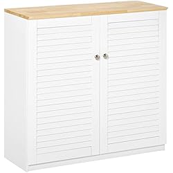 Puertas Persianas Para Armarios HOMCOM Aparador de 2 Puertas Diseño de Persiana con Estante Ajustable Armario Auxiliar de Almacenaje Moderno para Salón Dormitorio 80x30x78,5 cm Blanco