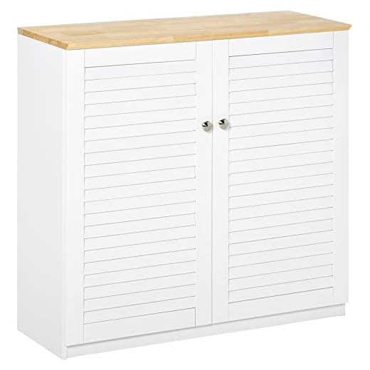 HOMCOM Aparador de 2 Puertas Diseño de Persiana con Estante Ajustable Armario Auxiliar de Almacenaje Moderno para Salón Dormitorio 80x30x78,5 cm Blanco