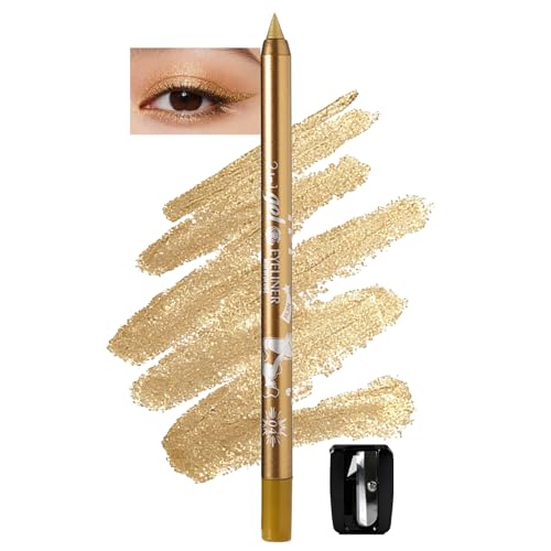 Image of Golden Shimmer Gel Eyeliner Pencil, Waterproof Smudge-proof Long Lasting Plum Eye Liner, High-Pigmented Smooth Creamy Formula for Mature Women, Eyes Makeup Pen with Sharpener