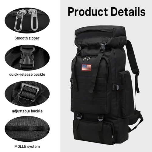 80L 2-pack Hiking Backpack for Men with Sling Tactical Backpack - Rucksack Molle Military Tactical Waterproof Lightweight Camping Backpack 3 Day Assault Pack for Travel, Climbing, Backpacking - Image 5