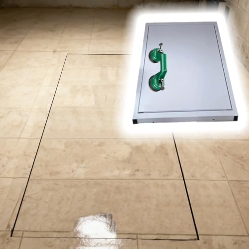 28 Inch Manual Opening Hidden Basement Entry Door - Heavy Duty Camouflaged Floor Hatch for Crawl Space & Concealed Storage Rooms (59x28 cm) - Durable Recessed Access Cover