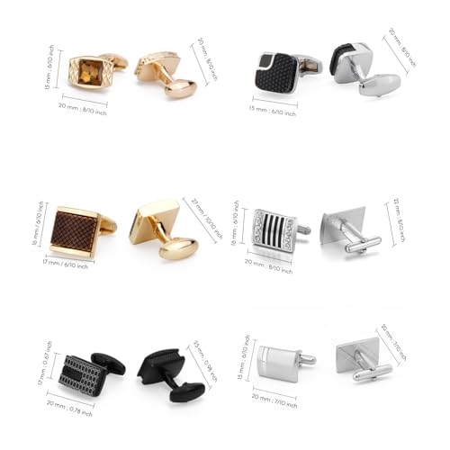 Image of Wynameleri Mens Cufflinks Set 12 Pairs, Black Cuff Links Pack of 12 for Men Silver and Gold, for Business, Wedding,Party Gift Pack in Case