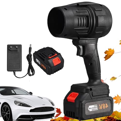 Soplador Turbo Jet, 2025 Nuevo Soplador De Aire Potente Jardin, Plumero De Aire Inalámbrico Turbo Super Power, Soplador De Hojas Bateria, for Secado Y Limpieza de AutomóViles (Negro+1 Batería)