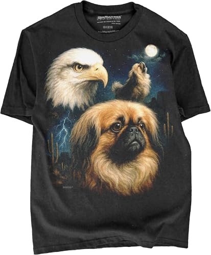 BABATEES Pekingese Moonlit Artwork Premium Black Tshirt - 100% Cotton - for Men & Women