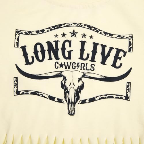 Image of Girls Western Shirt Cowgirls Embroidered Country Concert T Shirt Graphic Horseback Rider Tassel Fringe Tee Tops