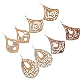 MAGICLULU 8 Pares Pendientes de Madera Bohemios Huecos Ligeros y Elegantes Joyería Africana para Mujer Regalo para Uso Diario y Estilo Casual