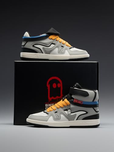 Image of The Souled Store UBZ Convertible: Shuttle 2-in-1 High Top Low Top Sneaker Textured PU and Padded Mesh Breathable Flexible Sole Streetwear Casual Sneakers for Men UK 6-11