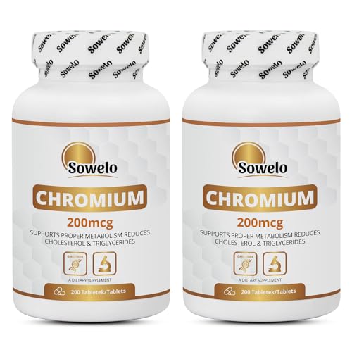 Sowelo Chromium Picolinate - 200 mcg Chrom pro Tablette I zur Aufrecht­erhaltung eines normalen Blutzuckerspiegels I Ohne unerwünschte Zusätze I 200 Tabletten (2-Pack)