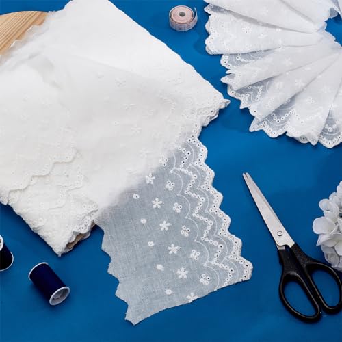 MAYJOYDIY 13.7m White Cotton Eyelet Lace Ribbon 13cm Wide Wavy Edge Floral Embroidery Eyelet Sewing Trim Ruffle Lace Trim for Dress Pillow Dolls Pets Clothes Bag Sewing - Image 4