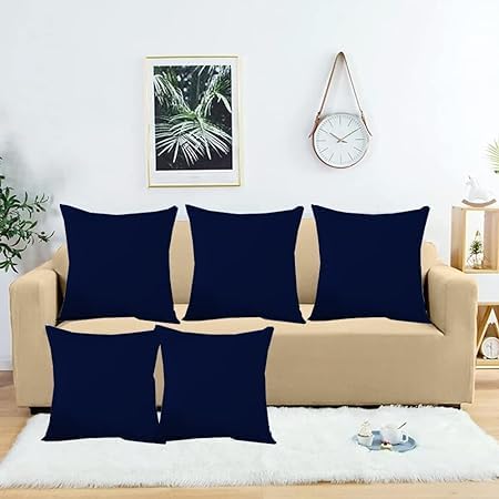Image of Premium Polyester Fiber Cushion Fillers - Pack of 5 Pcs | 12 x 12 Inches | Navy Blue| Cushions, Sofa Pillow, Cushion for Sofa, Cushion for Bed, Decorative Pillow, Pillow for Support