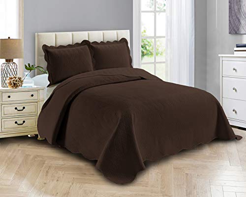 Camas para Perro, Kitchen Linen Plus Juego de Colcha de Lujo de Gran tamaño con Relieve, Color café sólido, tamaño matrimonial/Queen, Funda de Cama # Ashley