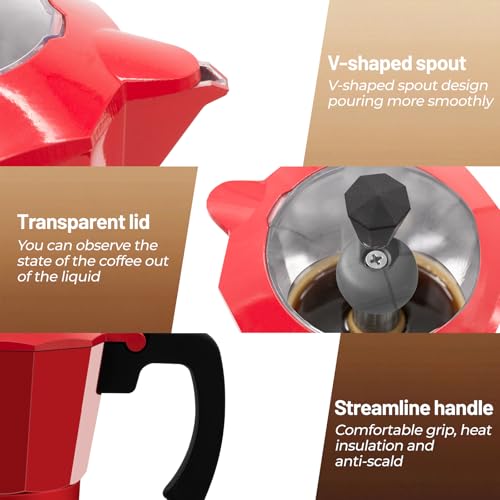 Image of Aluminum Electric Coffee Maker Moka Pot for 5-6 Cup 270ml with Detachable Base Coffee Makers for Home Coffeemaker Italian and Cuban MochaPot Espresso Coffee Maker Red