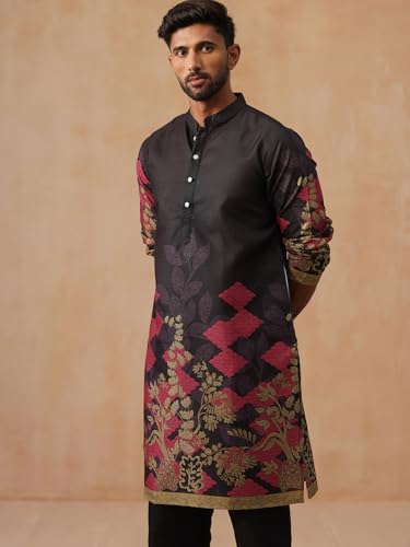 Image of Jompers Floral Printed Black Cotton Blend Kurta Set with Dupatta (Black, S)