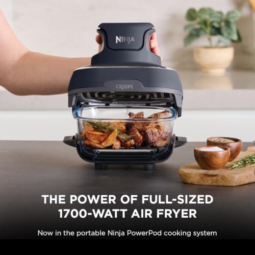 Image of Ninja Crispi Portable Cooking System with Crispi PowerPod, 6 Cups and 4 Quart TempWare Glass, Thermal Shock Resistant, Storage Lids, Microwave Safe