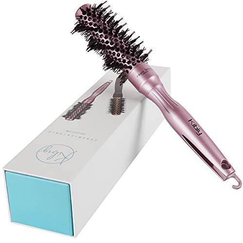 Round Styling Brush with Natural Boar Bristle, Hair Brush for Blow Drying, Curling and Straightening - Purple