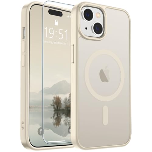 Image of SUPFINE Magnetic for iPhone 15 Case (Compatible with MagSafe) (Military Grade Drop Protection) Slim Translucent Matte Shockproof with Anti-Fingerprint Phone Case,Antique White