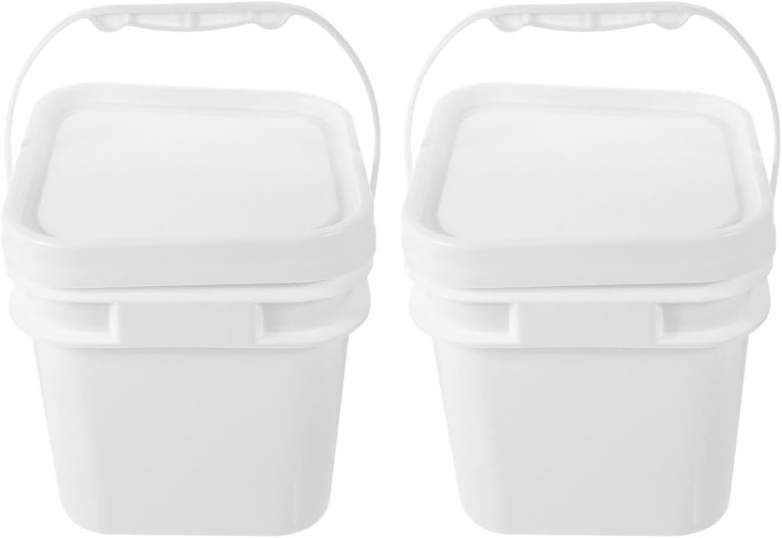Veemoon 2pcs 5-Liter White Abs Plastic Buckets with Lids and Handles, Square Wide-Mouth Paint Storage Containers for Painting and Chemical Use