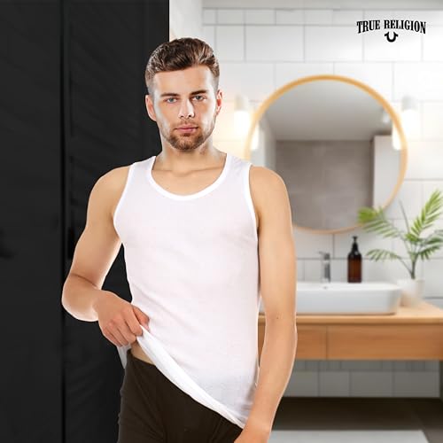 True Religion Regatas leves masculinas, pacote com 5 camisetas masculinas clássicas de algodão canel