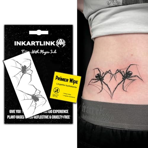 INKARTLINK Semi-Permanent Tattoo Stickers Creative Halloween Party Dark-Themed Temporary Tattoos for Men Exquisite and Realistic Design Cruelty-Free Non-Reflective Waterproof (Love Spider)