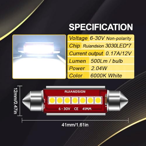 Lámpara LED Ruiandsion 41mm Blanca para Auto Pack 2 miniatura 2