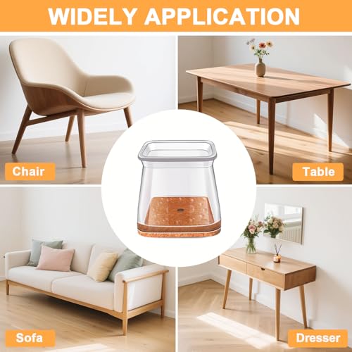 Image of Square Chair Leg Caps (Fit Side Length: 26-40 mm), Pack of 20 Transparent Silicone Chair Leg Protectors, Clear Silicone Chair Leg Protectors, for Protecting Floors, Home Felt Pads
