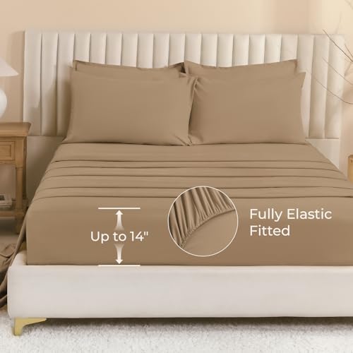 Image of Litanika Super King Plus Comforter Sets Taupe - 7 Pieces Bed in a Bag Beddding Sets, Solid Lightweight Bed Set with Comforter, Sheets, Pillowcases & Shams
