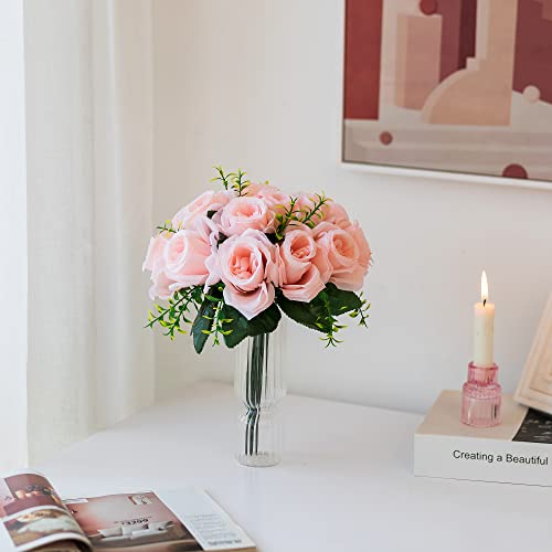 Fake Roses Faux Flowers Pink: Blosmon 2Pcs Artificial Roses Silk Bouquet of Flowers Rose Flower Decor Wedding Bridal Bouquets Peach Flores Bulk for Vase Centerpiece Home Decoration Floral Arrangement