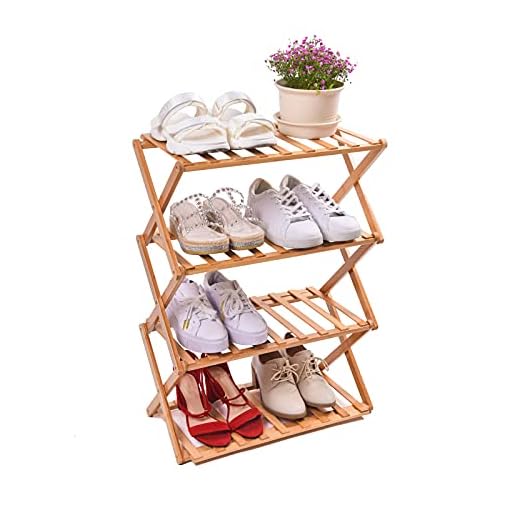 ZhiehiusL Étagère à chaussures en bambou, 100 % naturelle et renouvelable, super robuste et durable, sans installation, pliable (3 couches - 6 couches) - Charge maximale : 40 kg (4 couches de 50 cm)