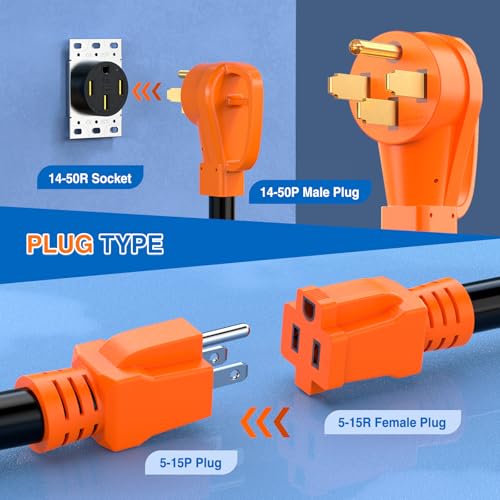 Image of Nilight 50 Amp to 15 Amp RV Y Splitter Adapter Cord 50A Male Plug to Two 15A Female 125V Household Outlet NEMA 14-50P 5-15R Pure Copper STW 10 AWG Cable for RV Camper Generator