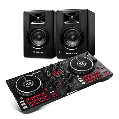 Numark Mixtrack Pro FX – 2 Deck DJ Controller with DJ Mixer, Built-in Audio Interface & M-Audio BX3 3.5 Studio Monitors, HD PC Speakers for Recording and Multimedia
