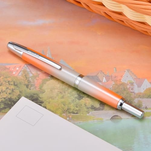 Image of Jinhao 10 Press Fountain Pen with Box, Gradient Light Orange Retractable Extra Fine Nib with Ink Converter Set (Silver Clip)
