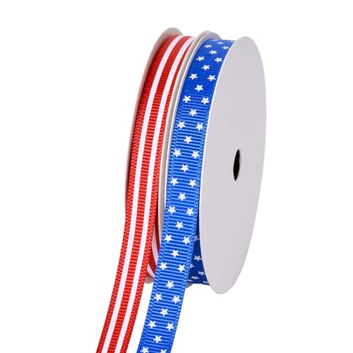 Ribest Red White and Blue Ribbon, 3/8 in 2 Rolls 20 Yd