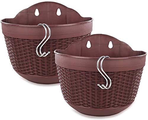 Macetero colgante de metal ZZMUK con doble gancho desmontable para jardín, balcón y valla de jardín, adorno (chocolate oscuro) Cover