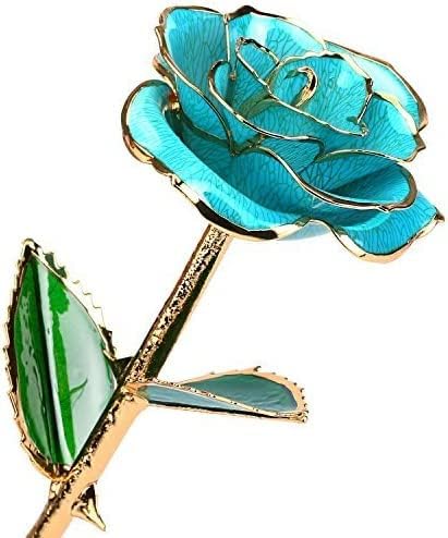 24k Gold Rose Birthday Gift for Women, Flower Rose Dipped in Gold with Long Stem Gift for Women Girls on Birthday, Valentine's Day, Mother's Day, Christmas (Light Blue)