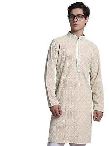Image of Jompers Men's Regular Fit Cotton Chikankari Embroidered and Sequence Kurtas