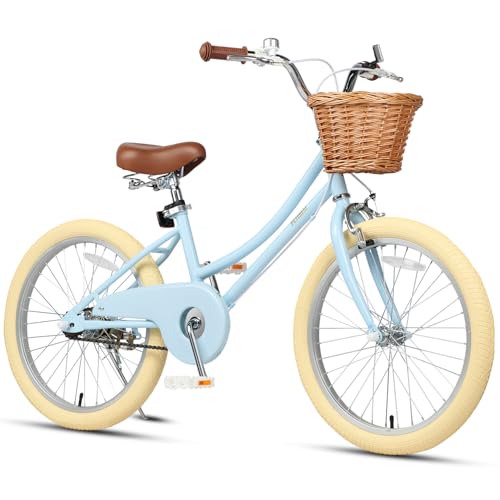 Image of Petimini Vintage Kids Bike for Girls, 12-20 Inch Classic Bicycle with Wicker Basket & Bell, High Tensile Steel Frame, Training Wheels (12-18 inch), 85% Pre-Assembled, Retro Bike for Outdoor Riding