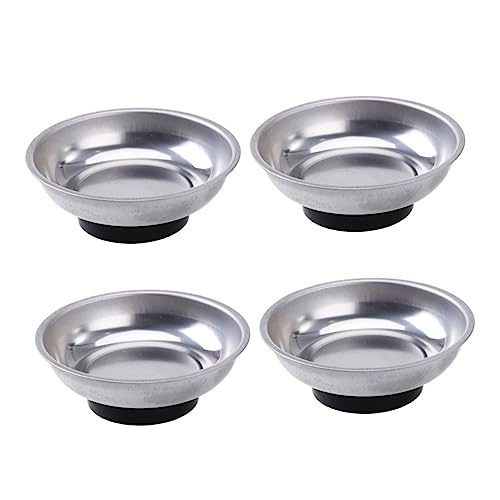 DECHOUS 4Pcs Round Magnetic Parts Tray Durable Stainless Steel Tool Holders for Organizing Screws Bolts and Parts for Hobbyists and Professionals
