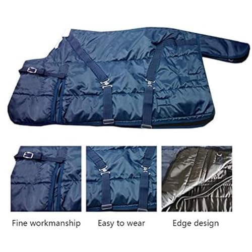 Image of La La Pet Waterproof Warm-Keep Horse Turnout Blanket Adjustable and Breathable Clothes for Horse Mini Pony Ripstop Medium Weight 220g Poly Fill for Winter Navy 40Inches