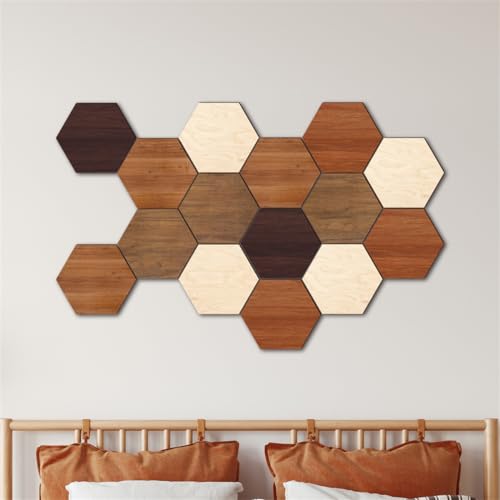Wooden Hexagon Wall Decor, 15 Pcs Creative...